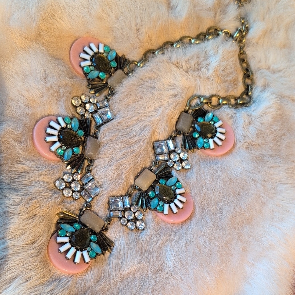 EUC J.Crew Pink and Turquoise Statement Necklace
